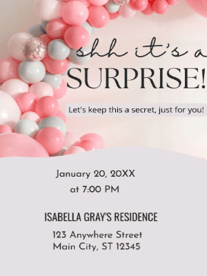 Pink Balloon Surprise Party Invitation customizable template