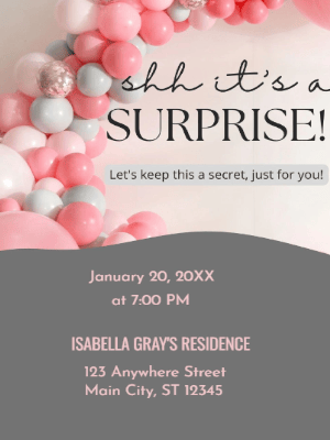 Peach Beige Balloon Surprise Party Invitation customizable template