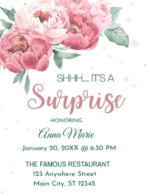 Pink Floral Surprise Party Invitation customizable template