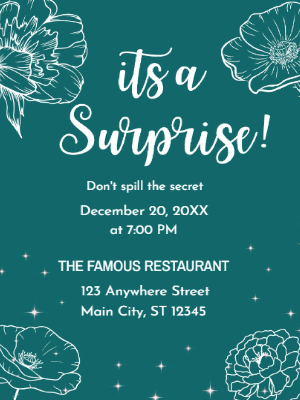 Green  White Minimalist Floral Surprise Party Invitation customizable template