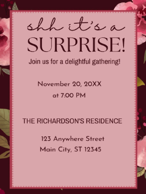 Pink Floral Surprise Party Invitation customizable template