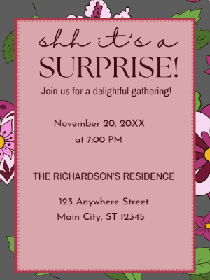 Pink Maroon Floral Surprise Party Invitation customizable template