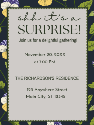 Yellow Green Floral Surprise Party Invitation customizable template