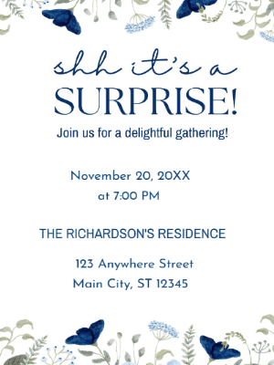 Blue Floral Surprise Party Invitation customizable template