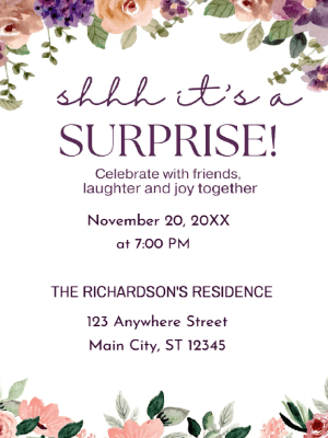 Floral Surprise Party Invitation customizable template