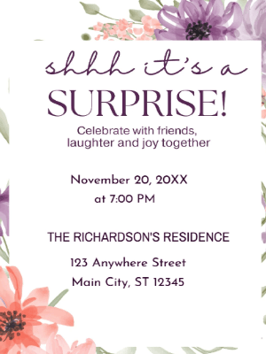 Floral Surprise Party Invitation customizable template