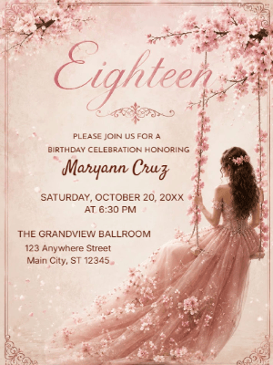 Elegant Princess Pink Floral 18th Birthday Invitation customizable template