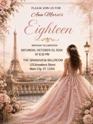 Elegant Pink Floral 18th Birthday Invitation customizable template