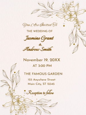Elegant White and Gold Floral Wedding Invitation customizable template