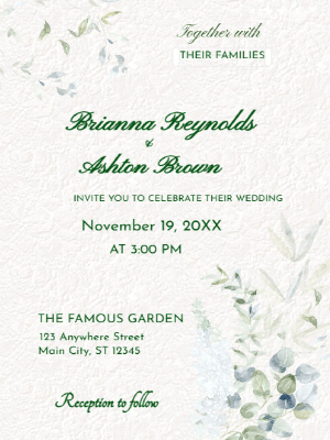 Elegant Floral Wedding Invitation customizable template