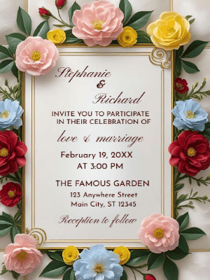 Elegant Modern Floral Wedding Invitation customizable template