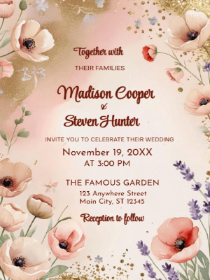Elegant Pink Flora Wedding Invitation customizable template