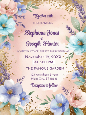 Elegant Pink Flora Wedding Invitation customizable template