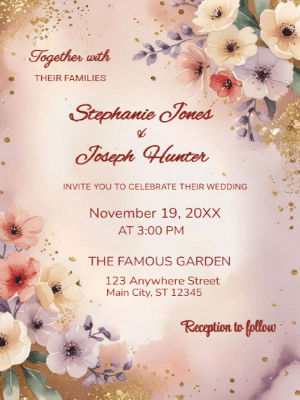 Elegant Pink Floral Wedding Invitation customizable template