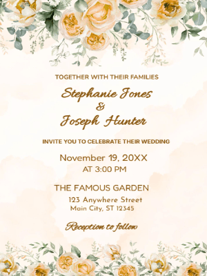 Elegant Modern Peach Floral Wedding Invitation customizable template