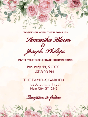 Elegant Modern Pink Floral Wedding Invitation customizable template