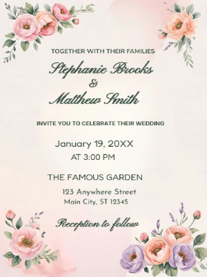 Elegant Modern Pink Floral Wedding Invitation customizable template