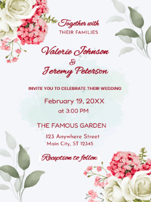 Elegant Modern White & Pink Hydrangea Floral Wedding Invitation customizable template
