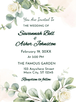 Elegant Greenery Wedding Invitation customizable template