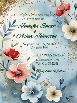 Elegant Modern Floral Wedding Invitation customizable template