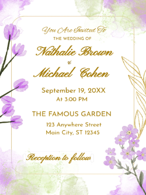Elegant Modern Purple Floral Wedding Invitation customizable template