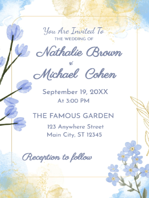 Elegant Modern Blue Floral Wedding Invitation customizable template