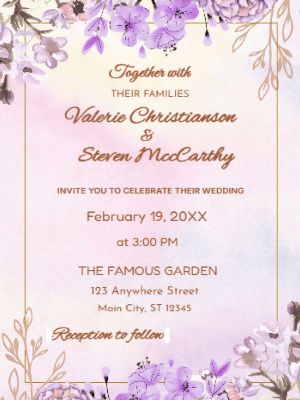 Elegant Modern Purple Floral Wedding Invitation customizable template