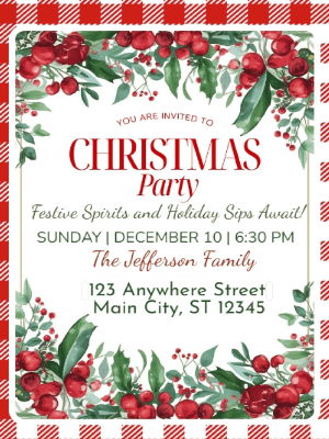 Christmas Party Invitation Gingham  Red 67 customizable template