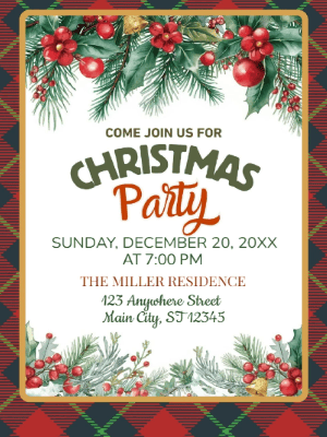 Christmas Party Invitation Red Gingham 66 customizable template