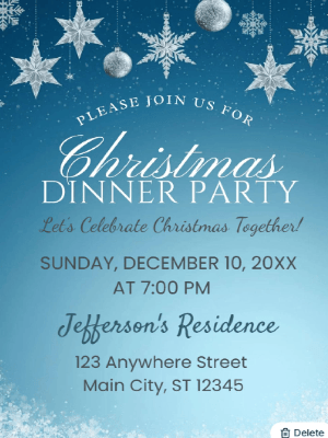 Christmas Dinner Party Invitation Blue 50 customizable template