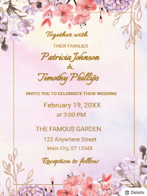 Elegant Modern Pink Floral Wedding Invitation customizable template