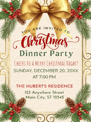 Christmas Party Invitation Gold 80 customizable template