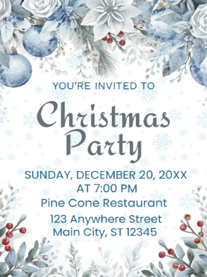 Christmas Dinner Party Invitation Blue 45 customizable template