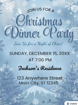 Christmas Dinner Party Invitation Blue 49 customizable template
