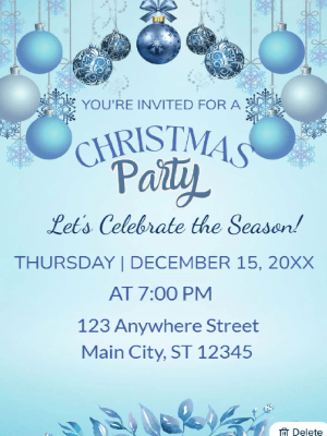 Christmas Party Invitation Blue 2 customizable template