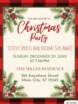 Christmas Party Invitation Red Gingham 65 customizable template