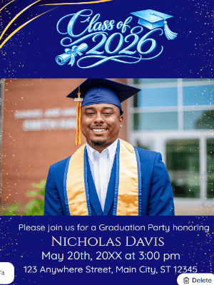 Elegant Blue Photo Graduation Invitation customizable template