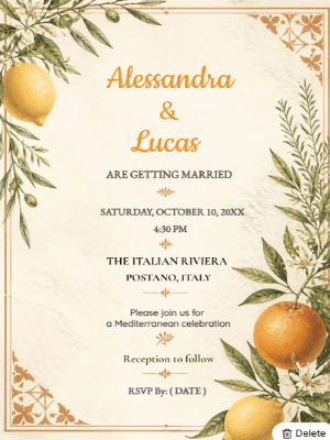 Italian Riviera Inspired Wedding Invitation customizable template