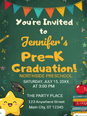 Kindergarten Preschool Graduation Invitation Kids Graduation Party Invitation customizable template