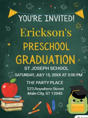 Kindergarten Preschool Graduation Invitation Kids Graduation Party Invitation customizable template