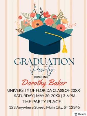 Elegant Minimalist Orange Blue Graduation Party Invitation customizable template