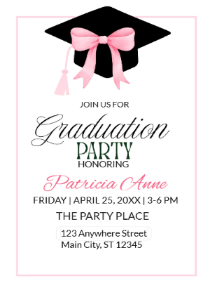Elegant Minimalist Black Pink Cap Graduation Party Invitation customizable template