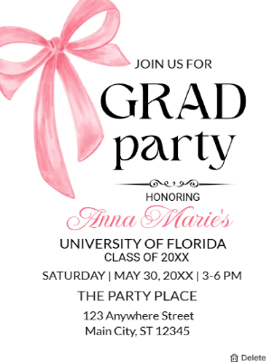 Elegant Minimalist Pink Coquette Graduation Party Invitation customizable template