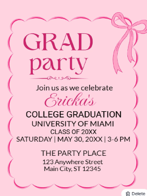 Elegant Minimalist Pink Coquette Graduation Party Invitation customizable template