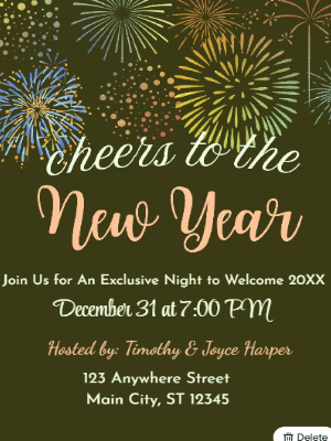 Elegant Green Fireworks New Year Party Invitation 11 customizable template
