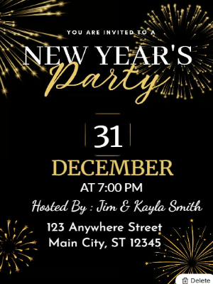 Elegant Black and Gold New Year Party Invitation 1 customizable template