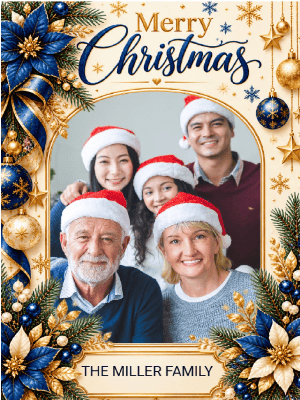 Blue and Gold Merry Christmas Greetings