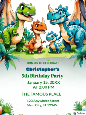 Dinosaur and Dinosaur Eggs Kids Birthday Invitation customizable template