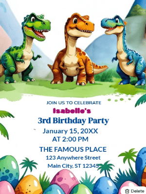 Dinosaur and Dinosaur Eggs Kids Birthday Invitation customizable template