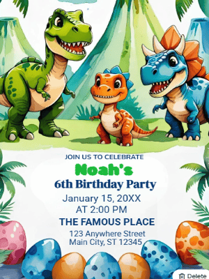 Dinosaur   Kids Birthday Invitation customizable template